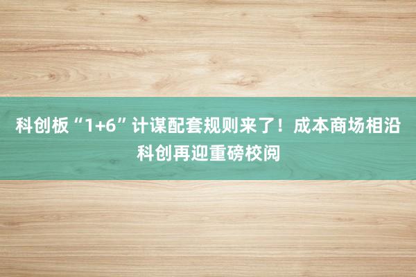 科创板“1+6”计谋配套规则来了！成本商场相沿科创再迎重磅校阅
