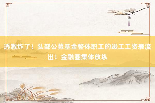 透澈炸了！头部公募基金整体职工的竣工工资表流出！金融圈集体放纵