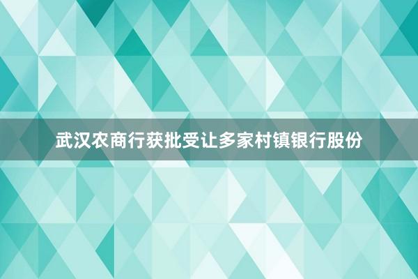 武汉农商行获批受让多家村镇银行股份