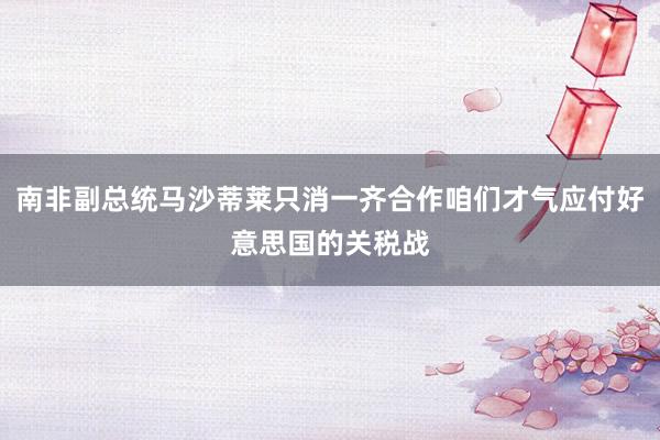 南非副总统马沙蒂莱只消一齐合作咱们才气应付好意思国的关税战
