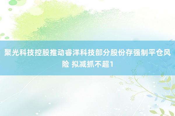 聚光科技控股推动睿洋科技部分股份存强制平仓风险 拟减抓不超1