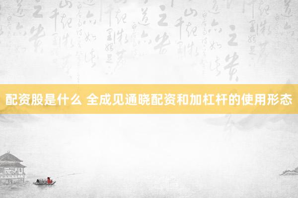 配资股是什么 全成见通晓配资和加杠杆的使用形态