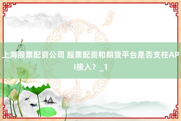 上海股票配资公司 股票配资和期货平台是否支柱API接入？_1