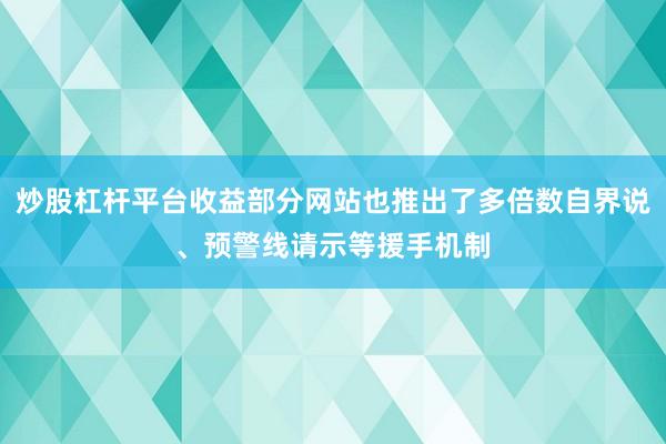 炒股杠杆平台收益部分网站也推出了多倍数自界说、预警线请示等援手机制