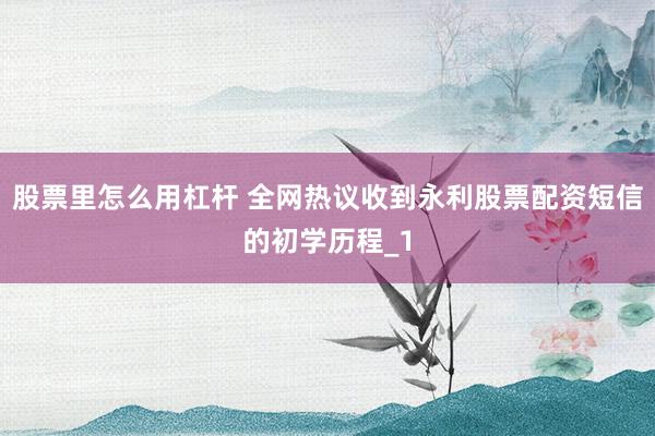 股票里怎么用杠杆 全网热议收到永利股票配资短信的初学历程_1