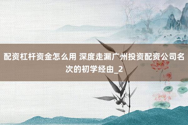 配资杠杆资金怎么用 深度走漏广州投资配资公司名次的初学经由_2