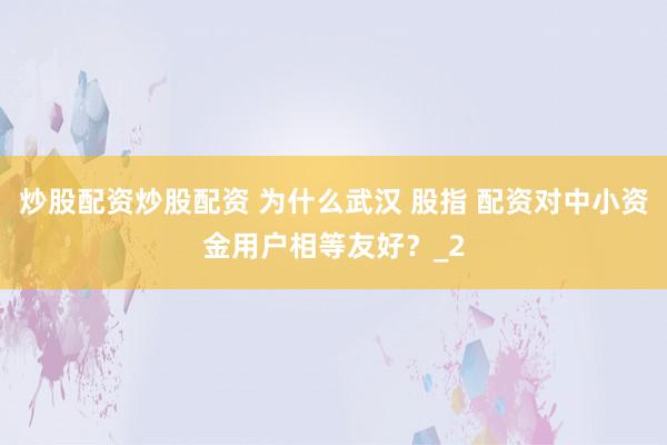 炒股配资炒股配资 为什么武汉 股指 配资对中小资金用户相等友好？_2