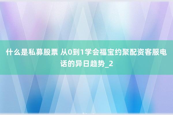 什么是私募股票 从0到1学会福宝约聚配资客服电话的异日趋势_2