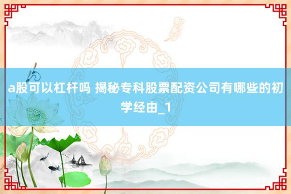 a股可以杠杆吗 揭秘专科股票配资公司有哪些的初学经由_1