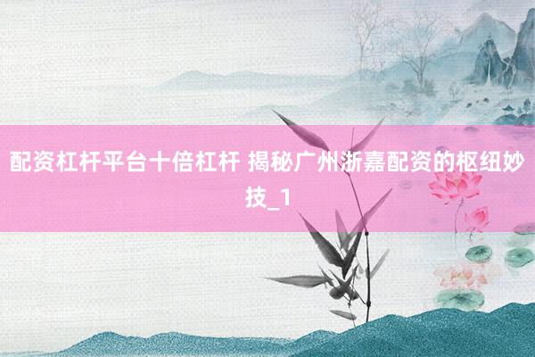 配资杠杆平台十倍杠杆 揭秘广州浙嘉配资的枢纽妙技_1
